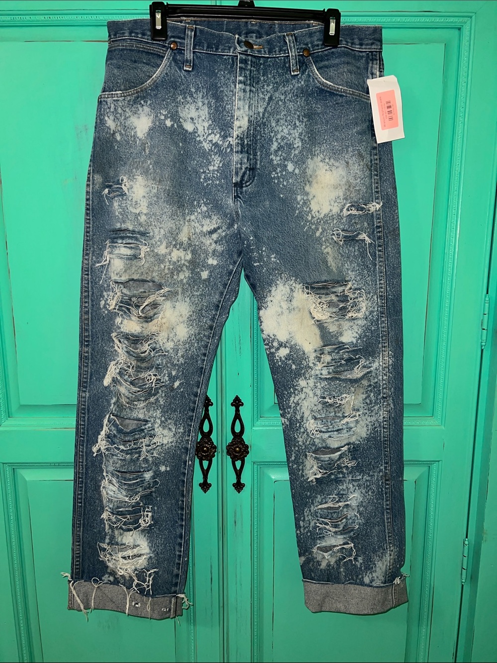 Boutique Custom Distressed Blue Acid-Wash Jeans - Casual Ripped Denim